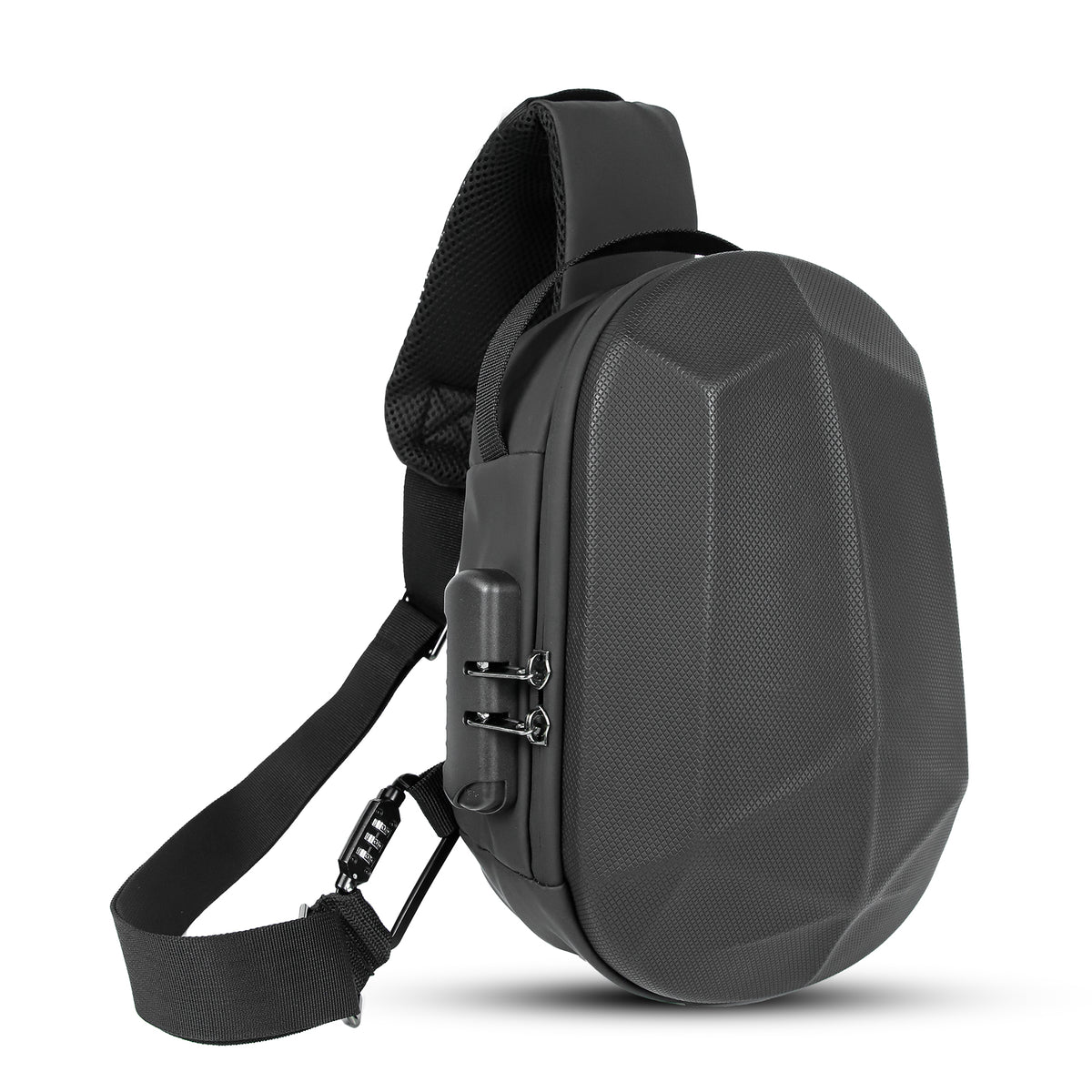 Herren Leder Umhängetasche Mehrzweck Rucksack Schulter Brust Umhängetasche Schwarz Mecha Style