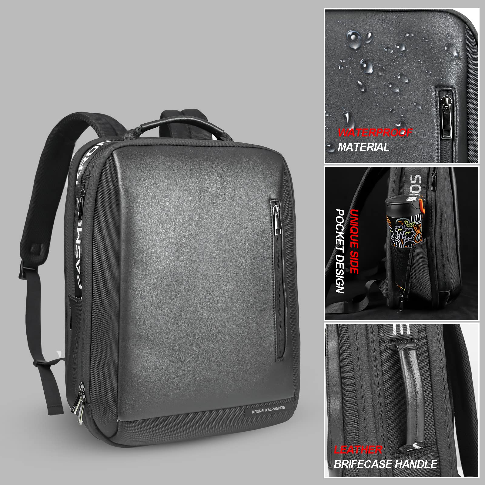 Krone Kalpasmos Carry-on Backpack, 40L Travel Backpack Flight Approved Carry On Backpack for Men & Women, Dual Layer Large Capacity Premium Leather Laptop Backpack Water Resistant Backpack