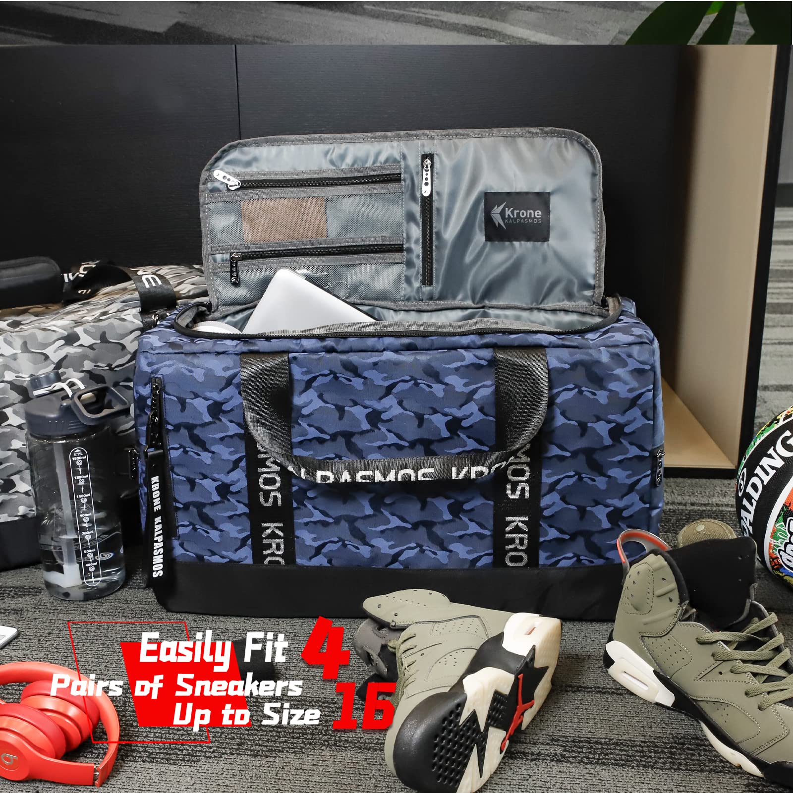 Multifunktionale Reisetasche/Sporttasche/Sneaker-Tasche – Camo-Blau