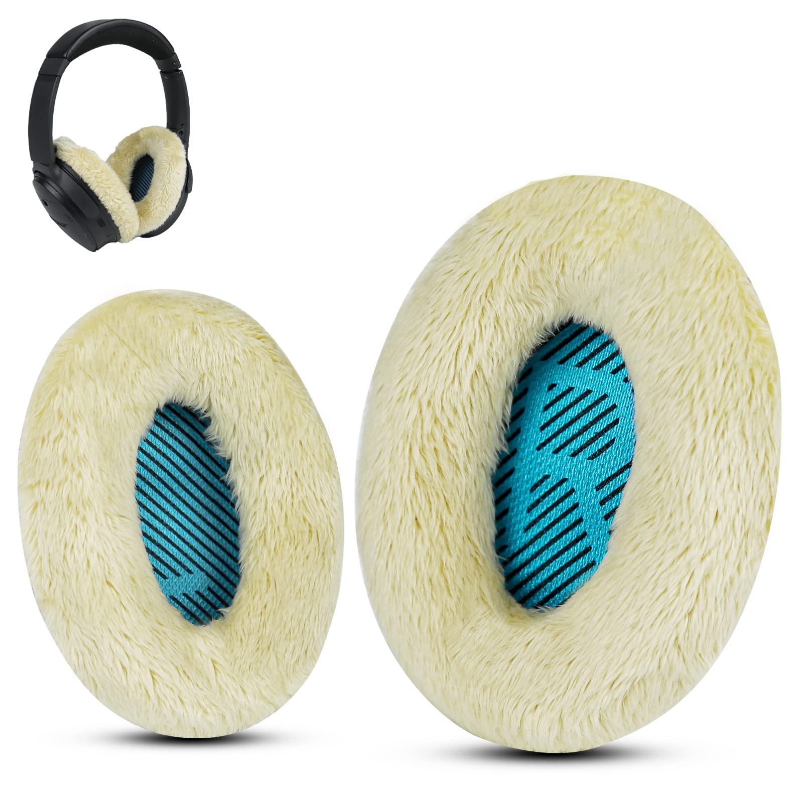 Professional Ear Pads for Bose , Memory Foam & White Fur, Ear Cushions for Winter, by Krone Kalpasmos - White
