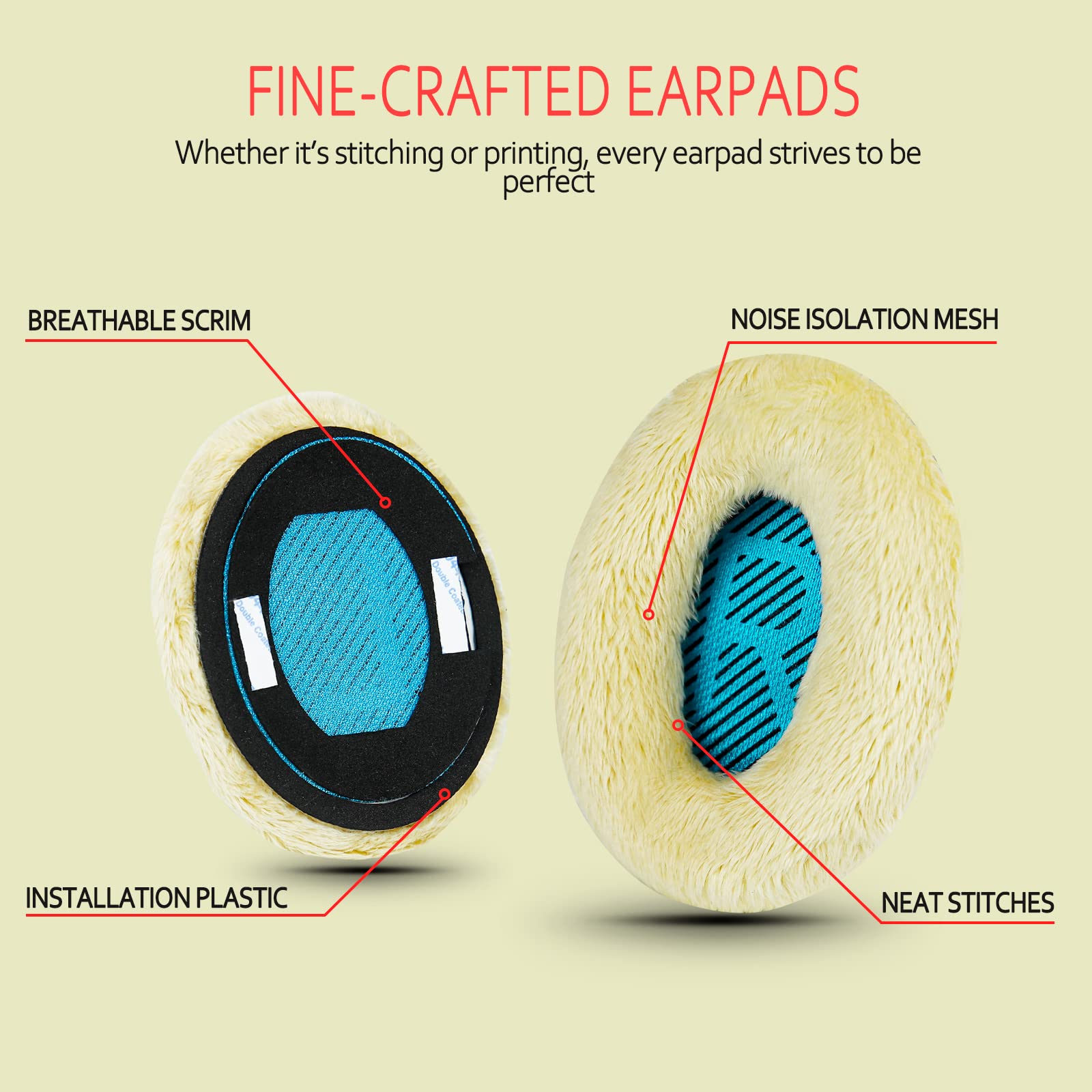Professional Ear Pads for Bose , Memory Foam & White Fur, Ear Cushions for Winter, by Krone Kalpasmos - White