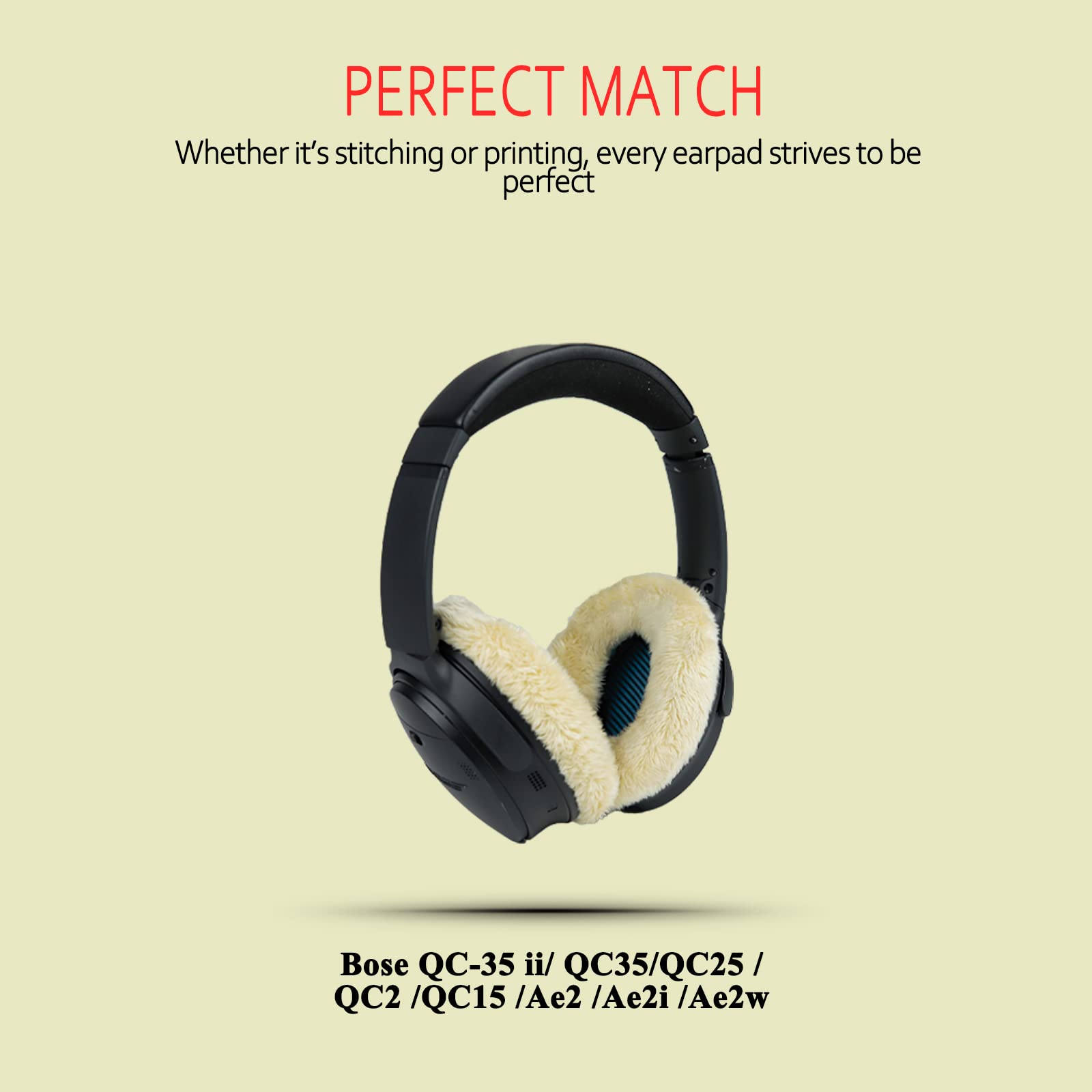 Professional Ear Pads for Bose , Memory Foam & White Fur, Ear Cushions for Winter, by Krone Kalpasmos - White