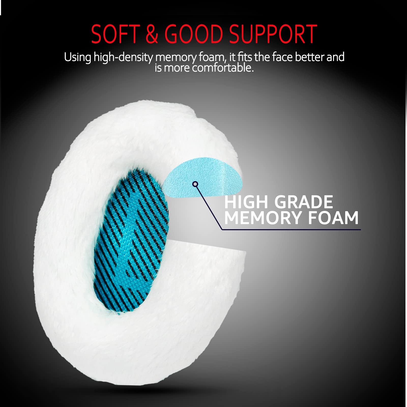 Professional Ear Pads for Bose , Memory Foam & White Fur, Ear Cushions for Winter, by Krone Kalpasmos - White