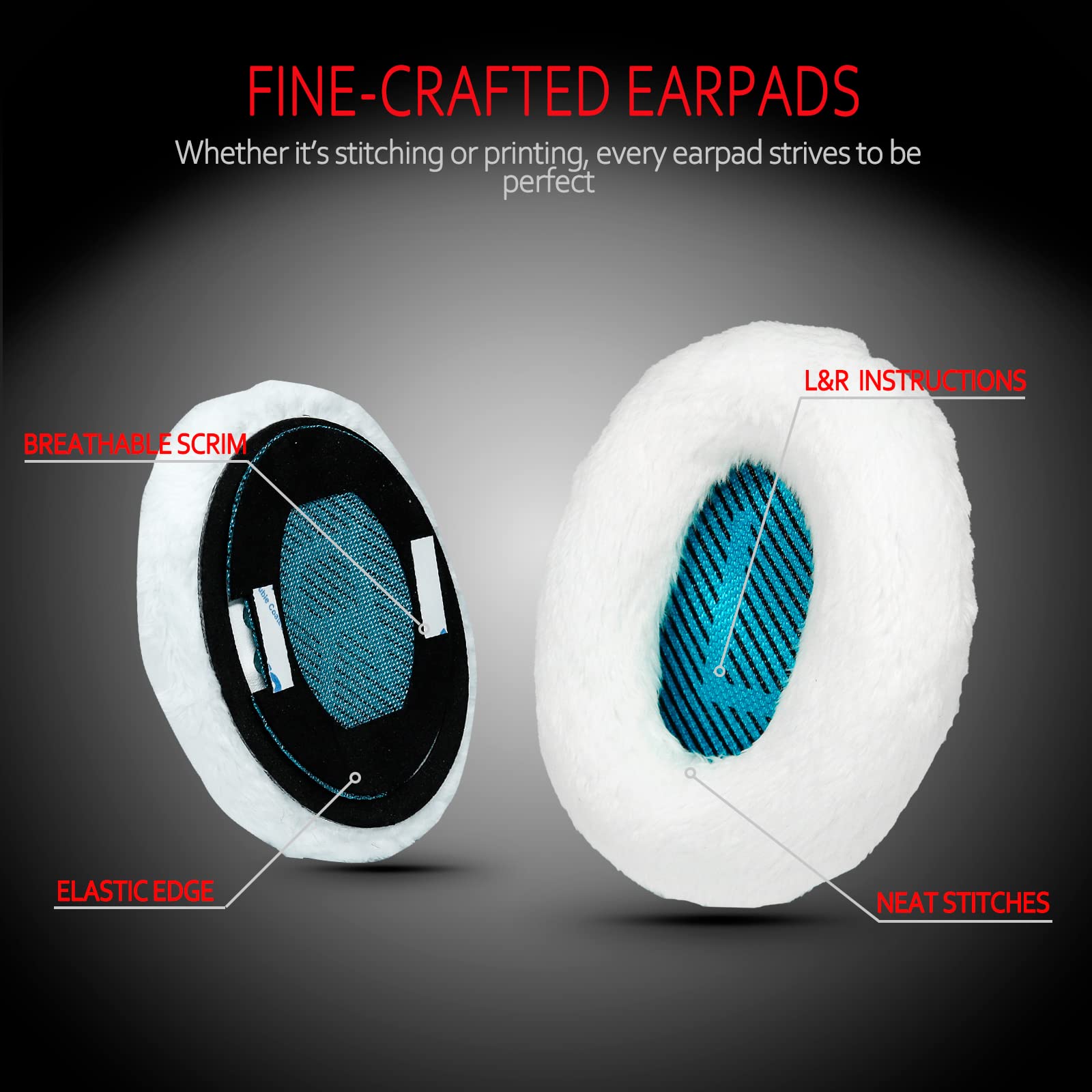 Professional Ear Pads for Bose , Memory Foam & White Fur, Ear Cushions for Winter, by Krone Kalpasmos - White
