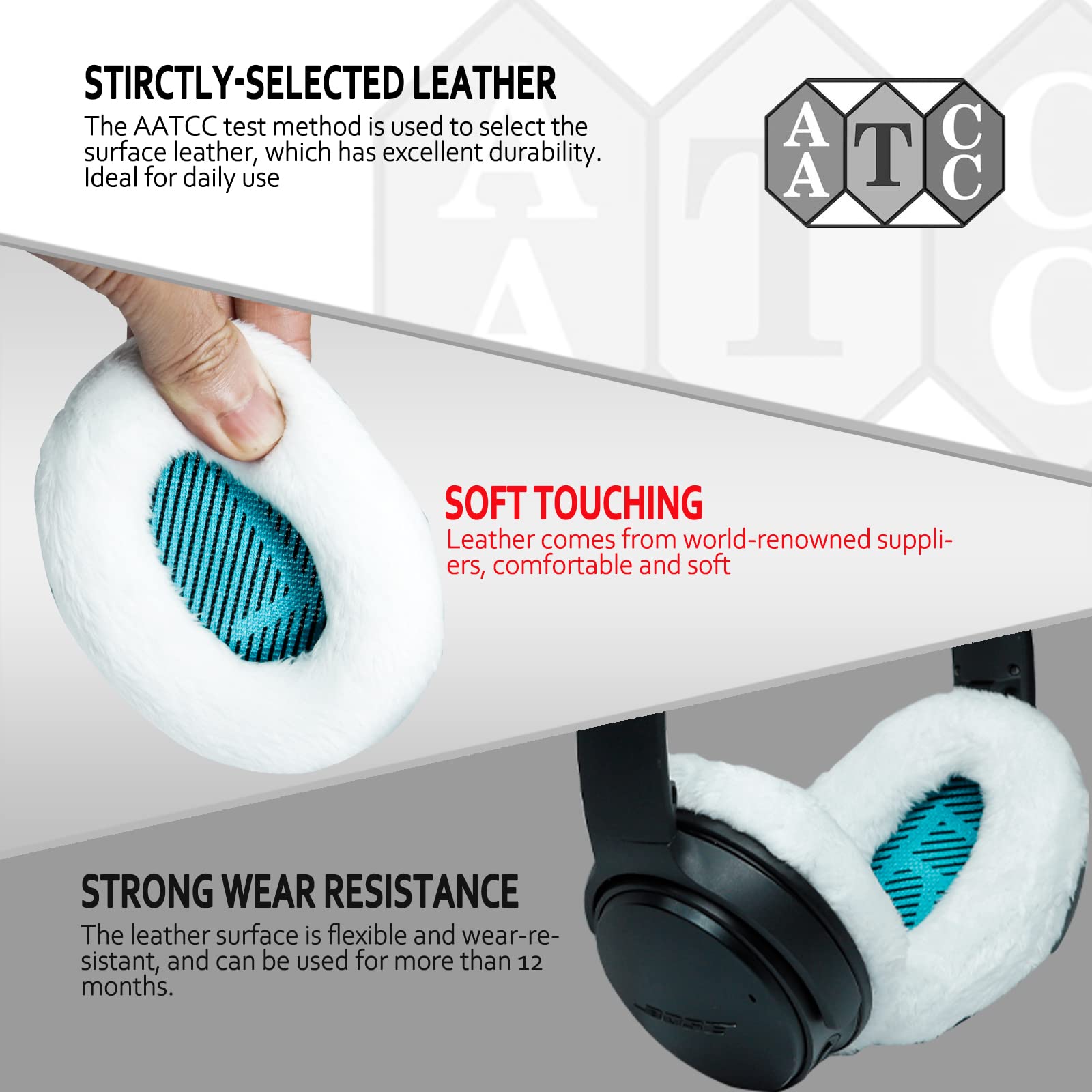 Professional Ear Pads for Bose , Memory Foam & White Fur, Ear Cushions for Winter, by Krone Kalpasmos - White