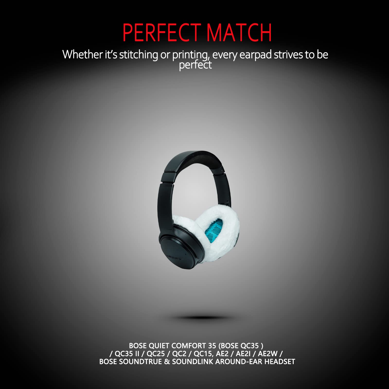 Professional Ear Pads for Bose , Memory Foam & White Fur, Ear Cushions for Winter, by Krone Kalpasmos - White