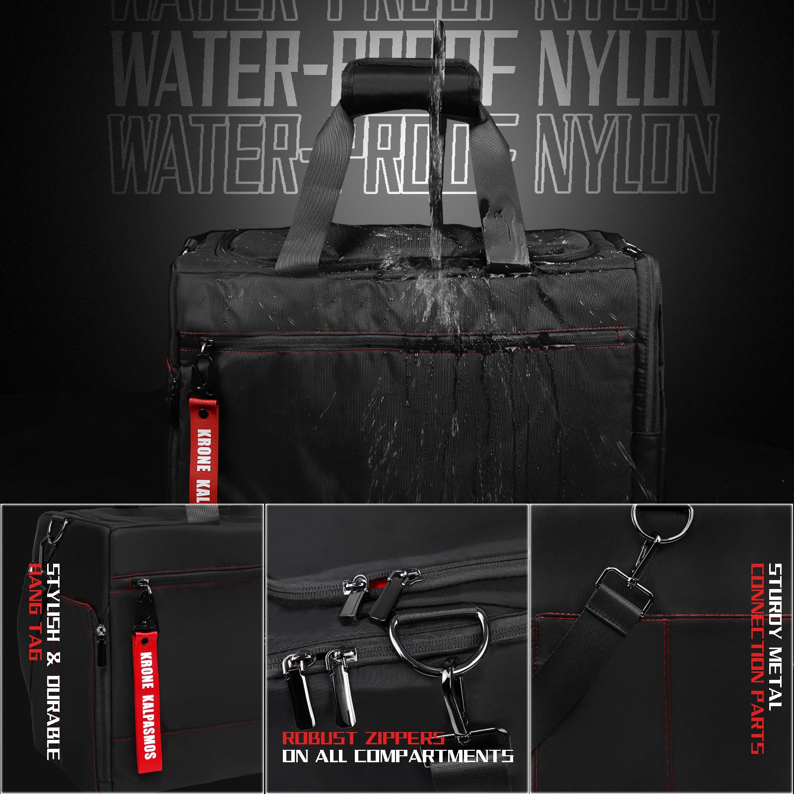 Medium-Size Multi-functional Travel Duffel Bag / Sports Bag / Gym Bag- Black & Red