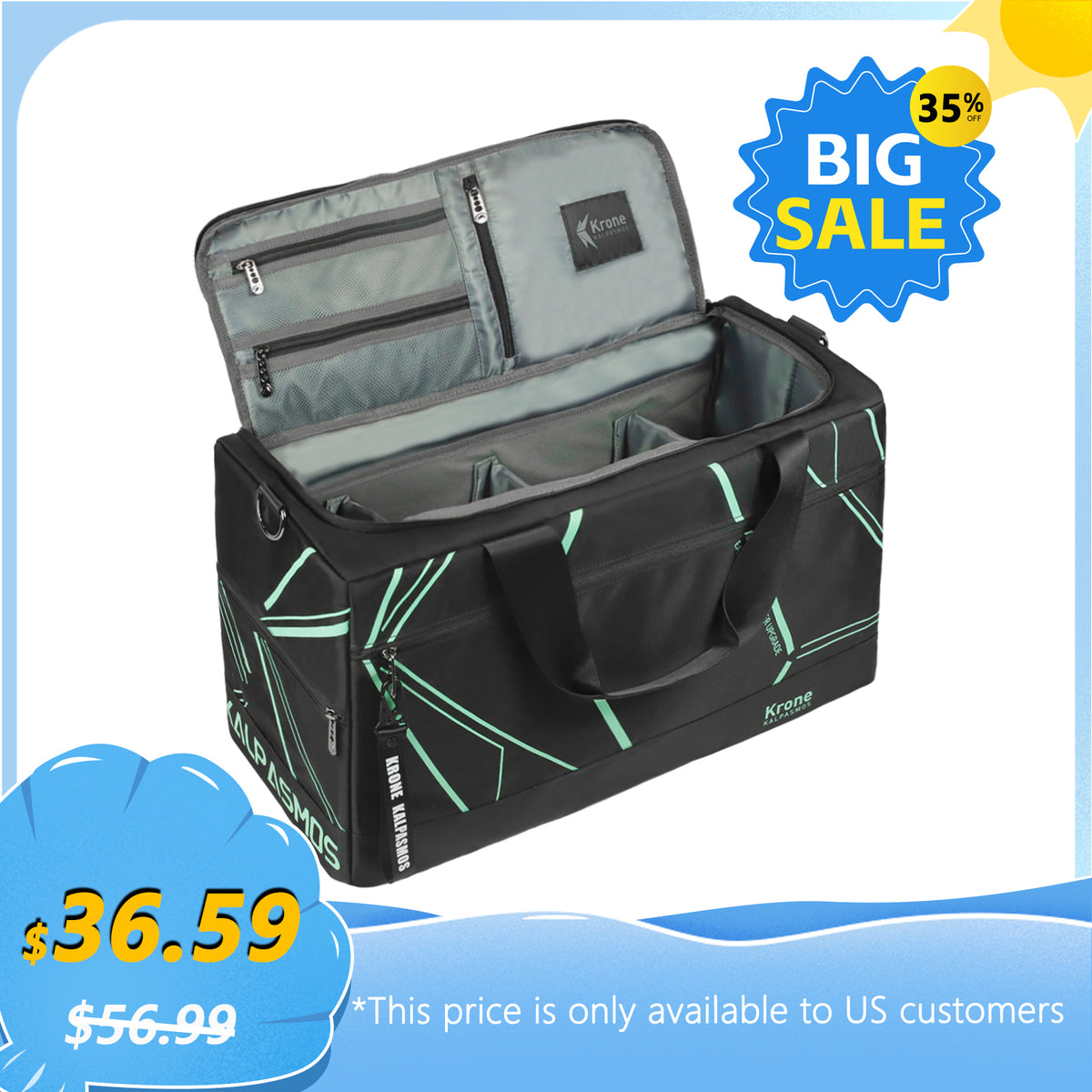 Multi-functional Travel DuffleBag / Sports Bag / Sneaker Bag, Future Light Series, Self-luminous Green