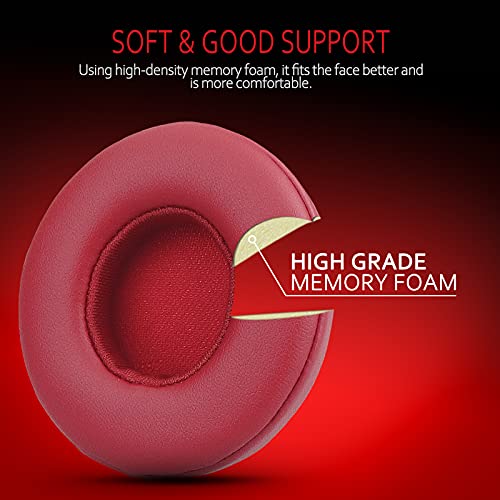 Krone Kalpasmos Earpad Replacement for Beats Solo 2 & 3 Wireless/Wired Headphone, Ear Cushion Premium Protein Leather Memory Foam with Kits, Superb Comfortable Easy to Install – Red