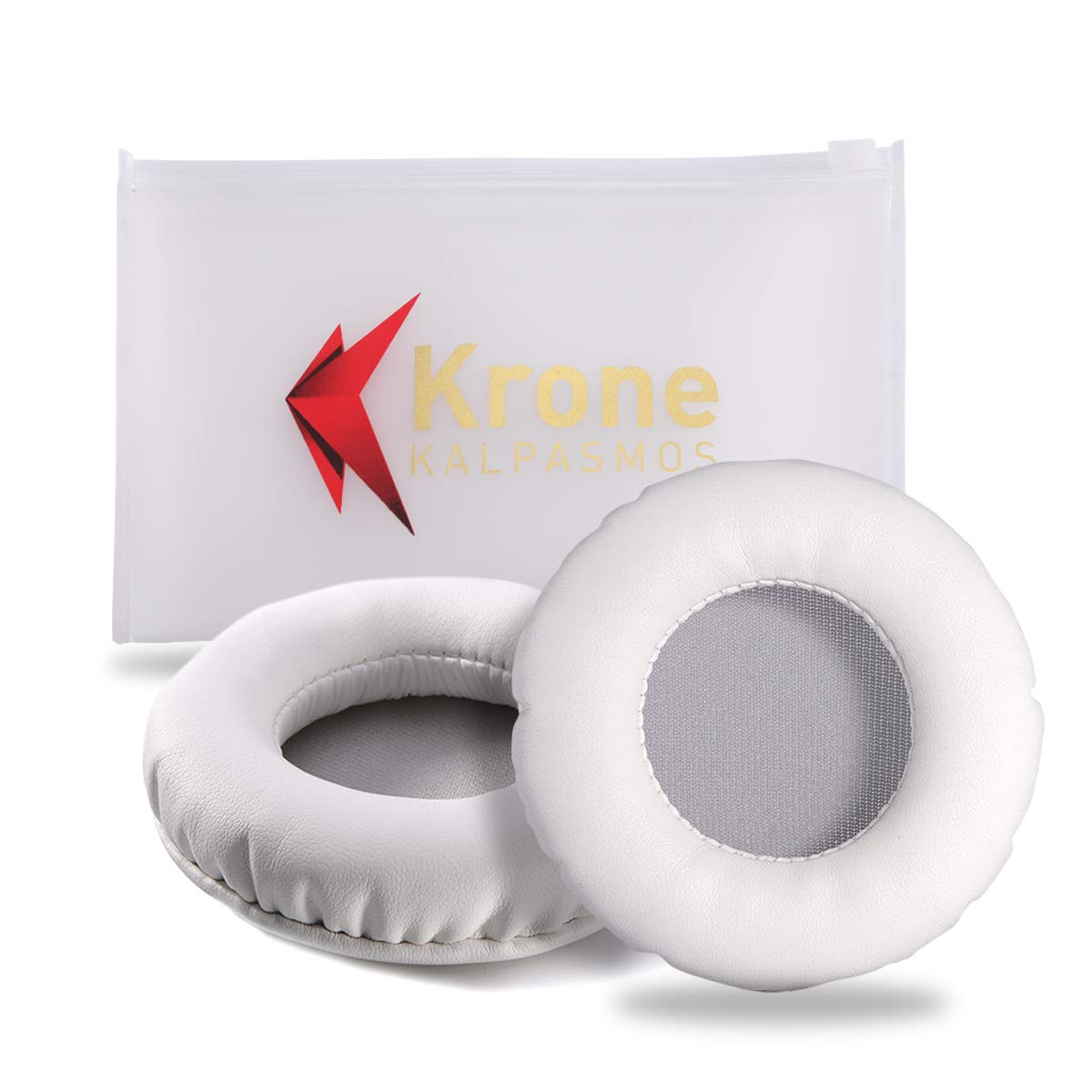 Krone Kalpasmos Universal Replacement 75mm Earpads for Sony, ATHAKG, HifiMan, Philips, Fostex, JVC, Pioneer On-Ear Headphones (List Inside) Headphone Earpads Cover White & Grey