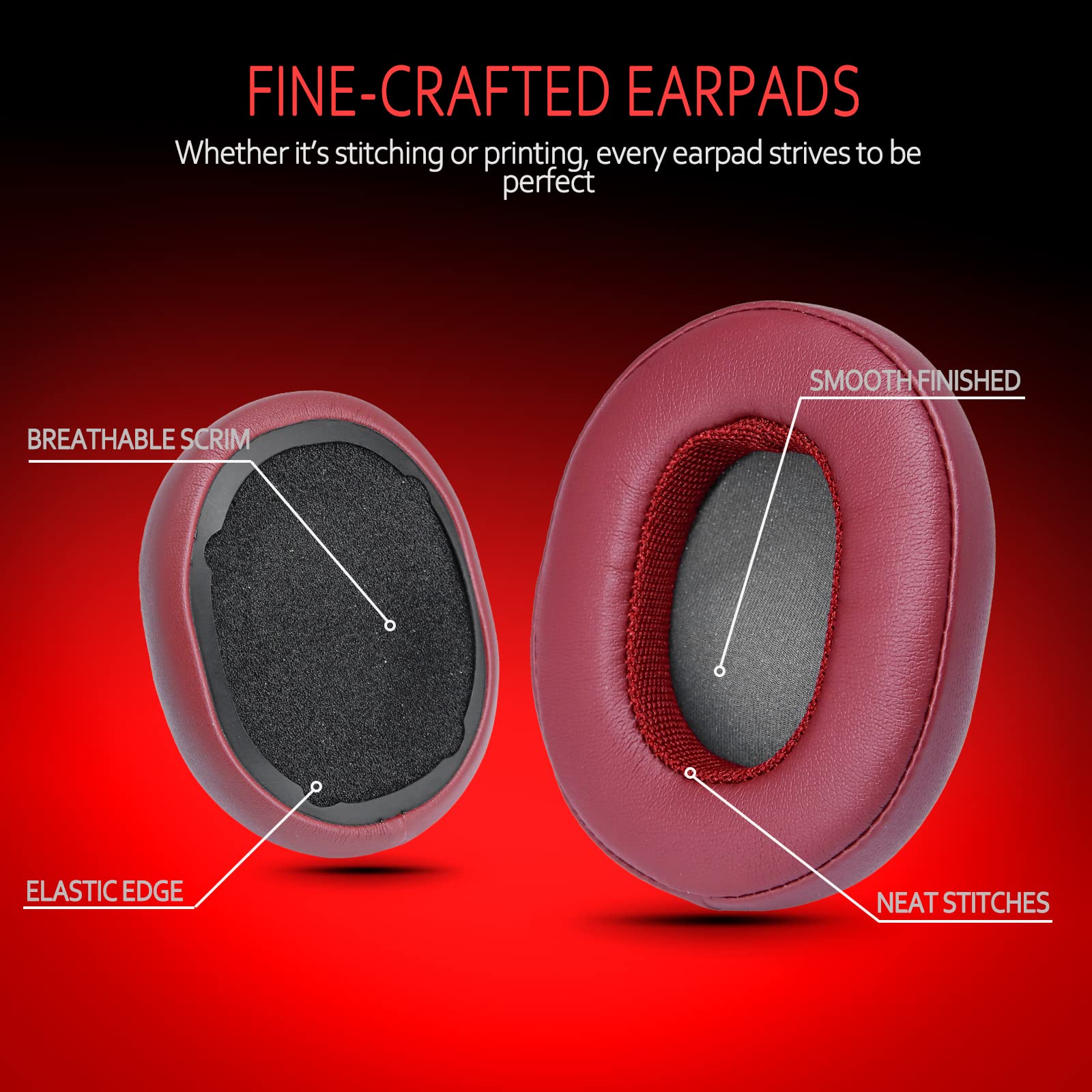 Krone Kalpasmos Replacement Earpads for Skullcandy Crusher, Compatitble with Skullcandy Evo/Hesh 3Wireless Headphones, Luxury Leather Soft Memory Foam Large Oval Ear Cushion, Red