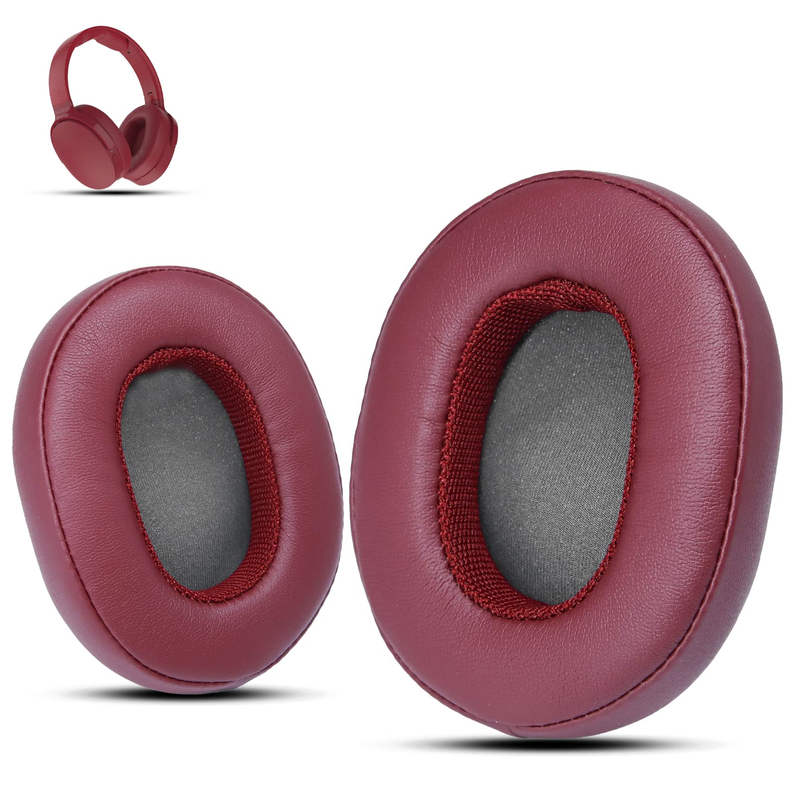 Krone Kalpasmos Replacement Earpads for Skullcandy Crusher, Compatitble with Skullcandy Evo/Hesh 3Wireless Headphones, Luxury Leather Soft Memory Foam Large Oval Ear Cushion, Red