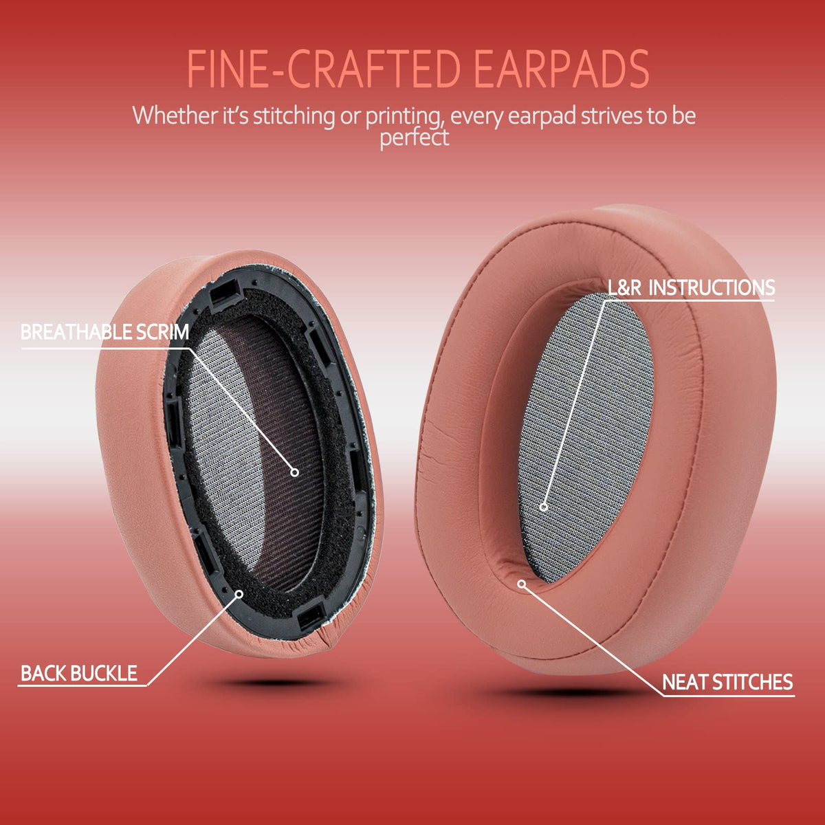 Krone Kalpasmos Ear Pads for Sony WH-H900N, Compatible with Sony MDR-100ABN Headphones Over Ear Cushion, Soft Memory Foam Protein Leather Replacement Earpad Sony Headset Repair Part Light Red