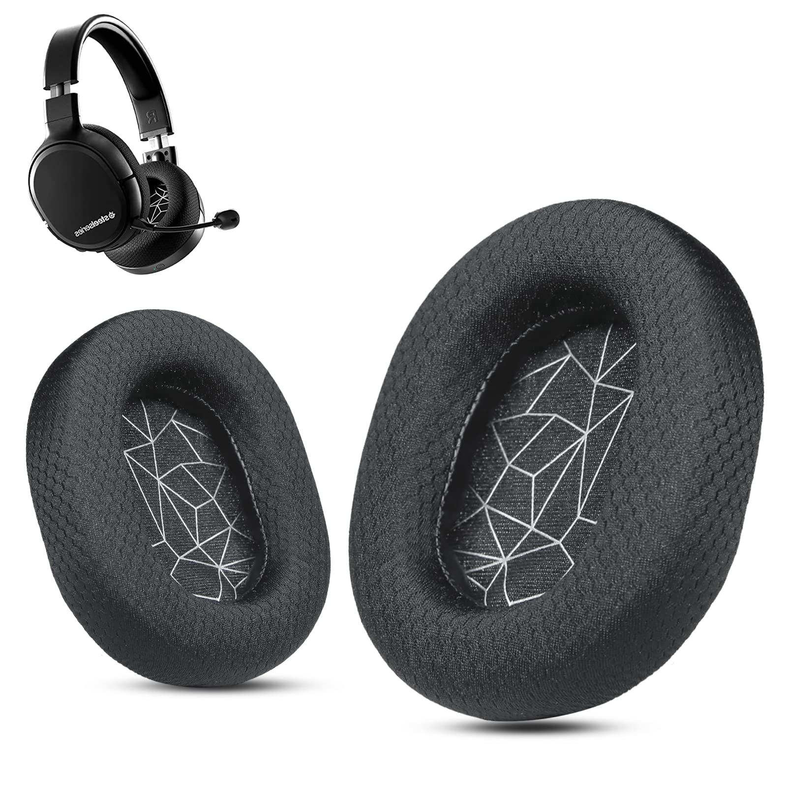 Arctis 7 Ear Cushion, Breathable Fabric Replacement Earpads Ear Cushions fit SteelSeries Arctis 1, Pro, 3, 5, 7, 7+, 7p, 7X, 9, Prime All Models Wireless Headset, Silver, by Krone Kalpasmos-White