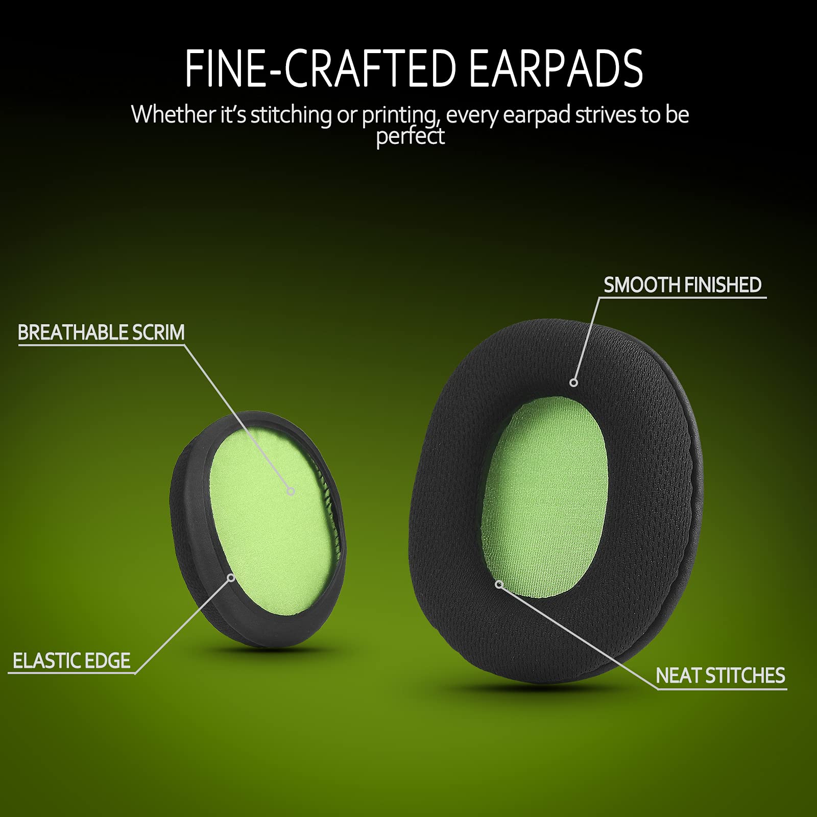 Krone Kalpasmos Breathable Fabric Replacement Earpads for Turtle Beach Stealth 700/600/520,Audio Technica Replacement Earpads for ATH-M50X/M40X/M30X - Green