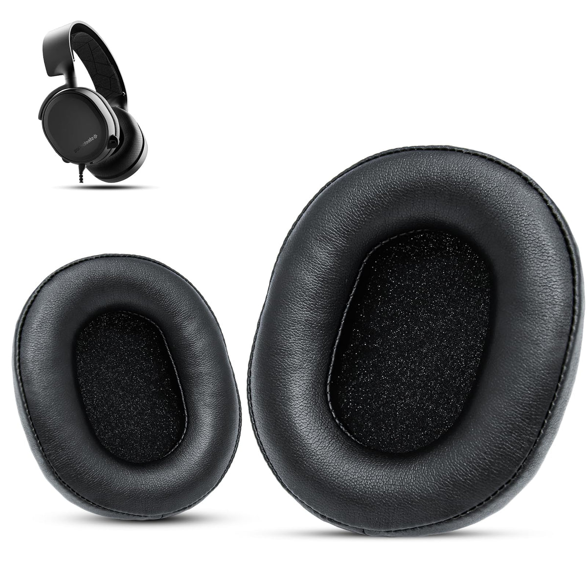 Krone Kalpasmos Arctis 7 Replacement Earpads - Fits SteelSeries Arctis 1, Pro, 3, 5, SteelSeries Arctis 7, 7+, 7p, 7X, 9, Prime Wireless Headsets | Soft Leather & Thicker Memory Foam-Leather