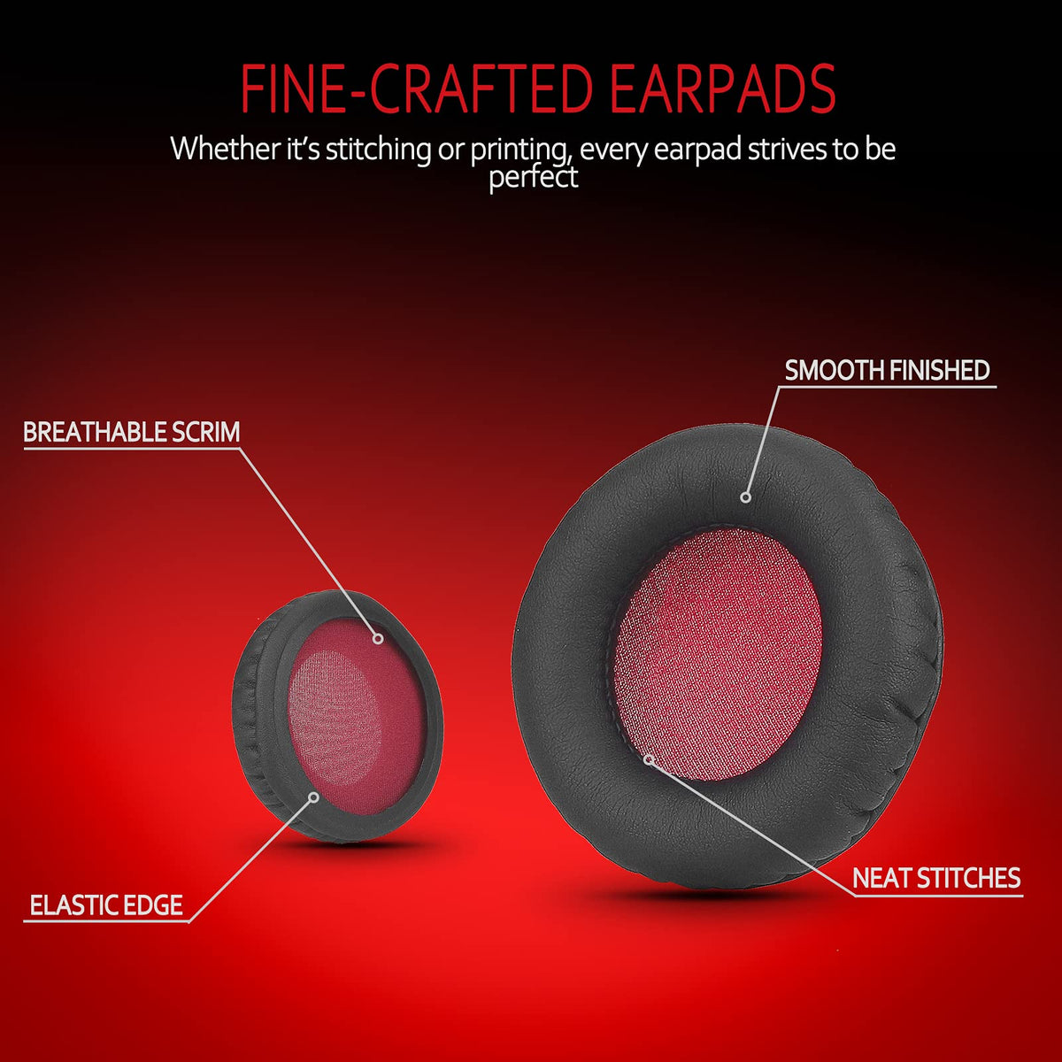 Krone Kalpasmos Universal Replacement 75mm Earpads for Sony, ATHAKG, HifiMan, Philips, Fostex, JVC, Pioneer On-Ear Headphones (List Inside) Headphone Earpads Cover Black & Red