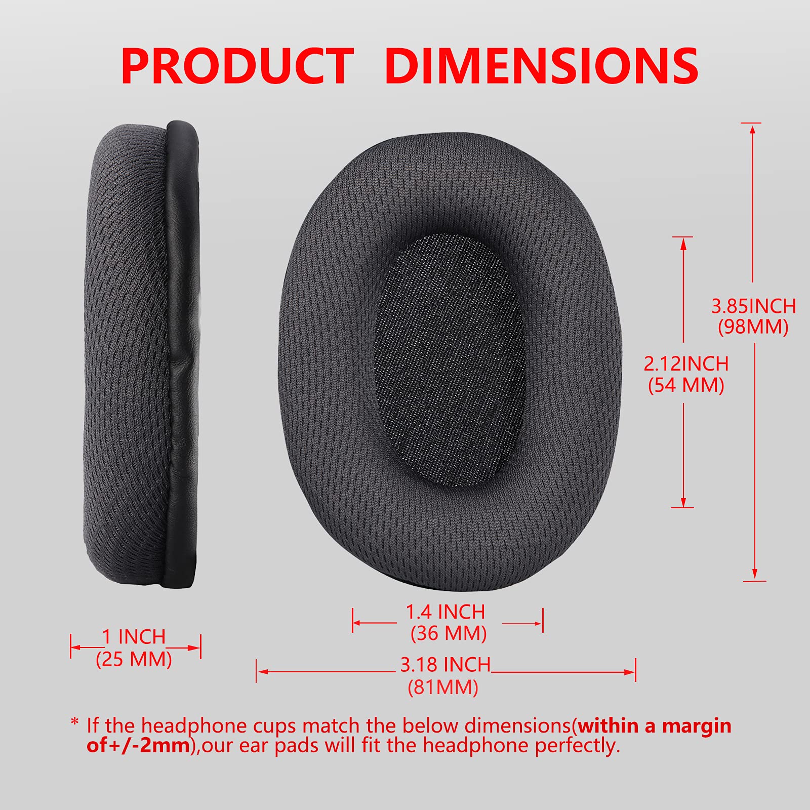 Krone Kalpasmos Breathable Fabric Earpads - Compatible with Turtle Beach Stealth (700/600/520), Audio Technica (ATH-M50X/M40X/M30X), and More - Durable Cushion Replacements for Headphones - Grey