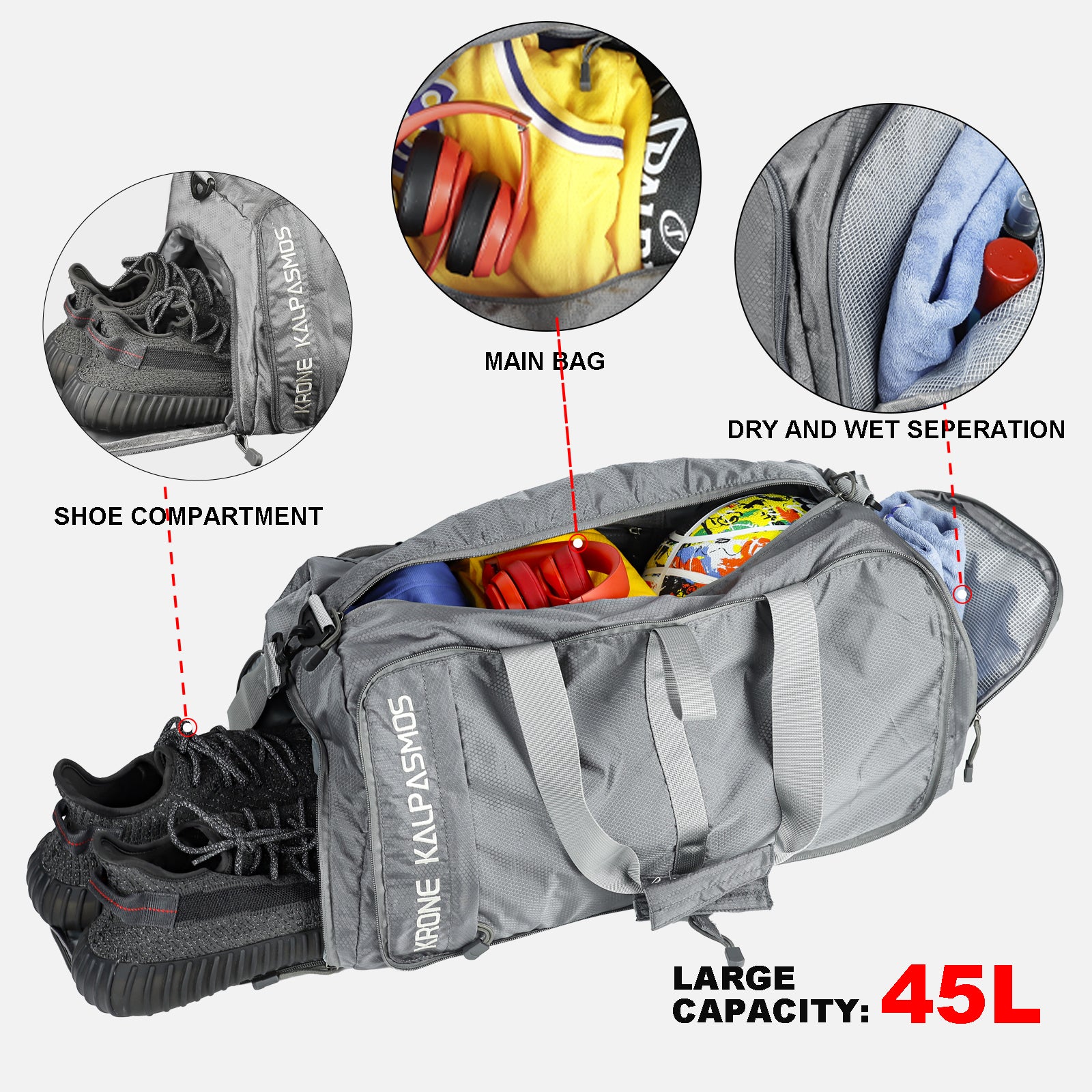 Sport-Sporttasche, Reisetasche mit Nasstasche und Schuhfach für Männer und Frauen 