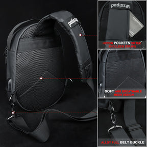 Men's Leather Shoulder Bag Multipurpose Backpack Shoulder Chest Messenger Bag Black Mecha Style