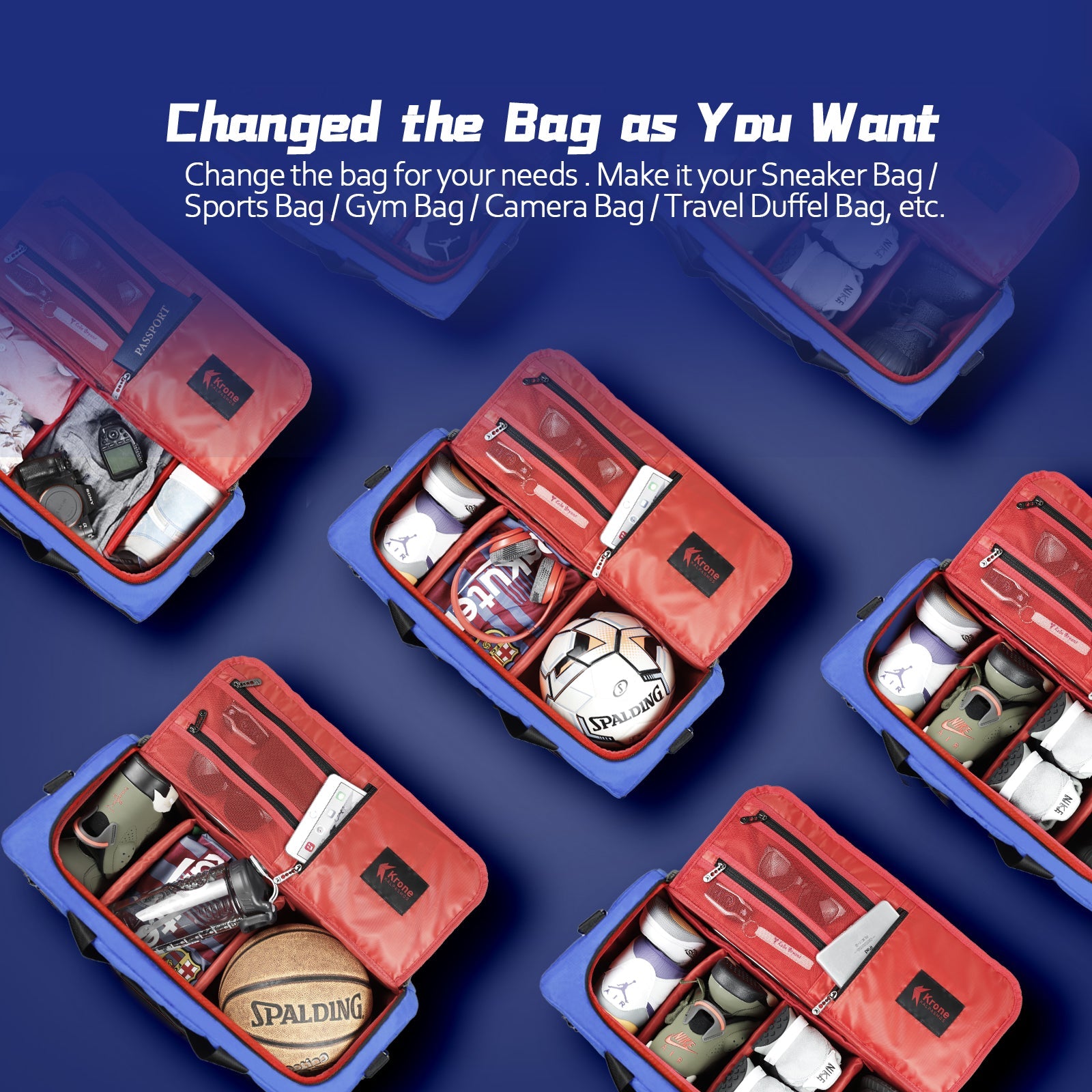 Multi-functional Travel DuffleBag / Sports Bag / Sneaker Bag - Blue